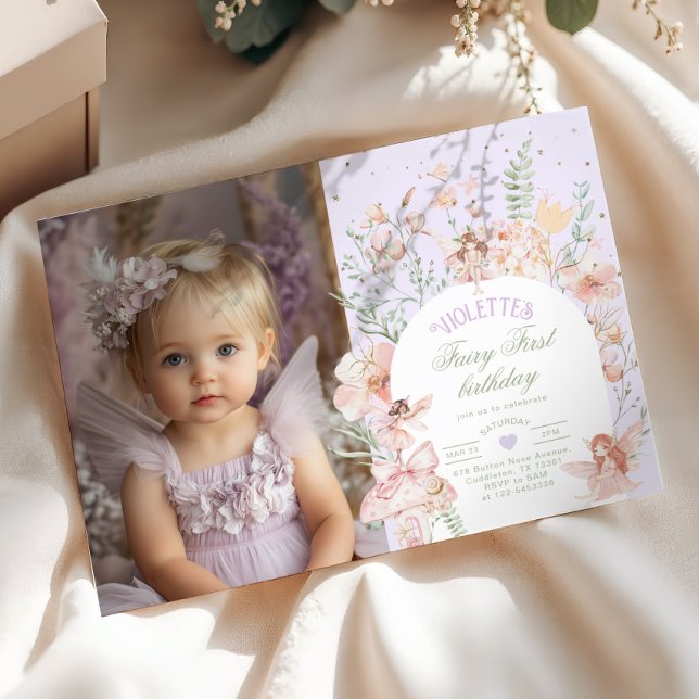 Fairy First Birthday Pastel Lilac Whimsical Photo Inbjudningar (Skapare uppladdad)