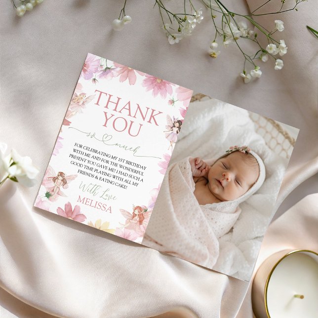 Fairy First Birthday Photo Thank You Inbjudningar (Skapare uppladdad)