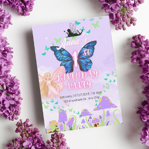 Fairy First Birthday Princess Butterfly Mushroom Inbjudningar