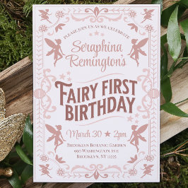 Fairy First Birthday Rosa Sweet Girls Bday Party Inbjudningar