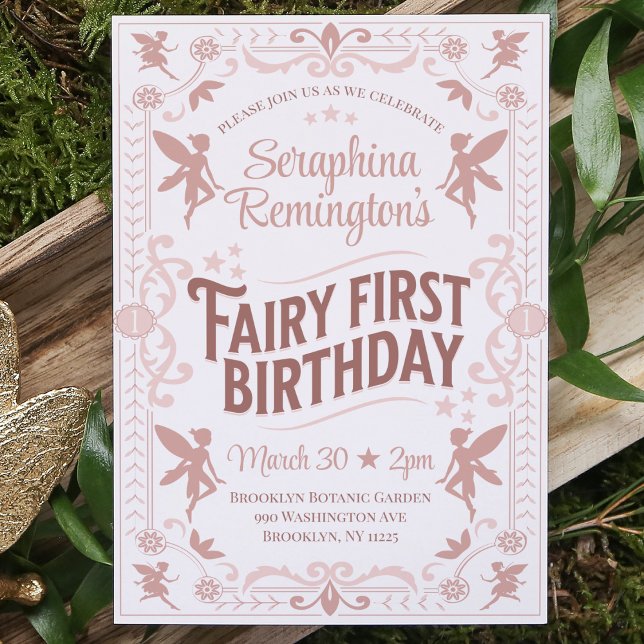Fairy First Birthday Rosa Sweet Girls Bday Party Inbjudningar (fairy first birthday party invitation girls 1st bday invite magical whimsical princess pixie pink)