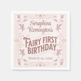 Fairy First Birthday Rosa Sweet Girls Bday Party Pappersservett