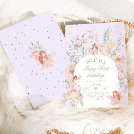 Fairy First Birthday Whimsical Garden Purple Inbjudningar