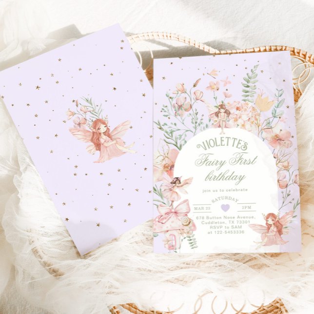 Fairy First Birthday Whimsical Garden Purple Inbjudningar (Skapare uppladdad)