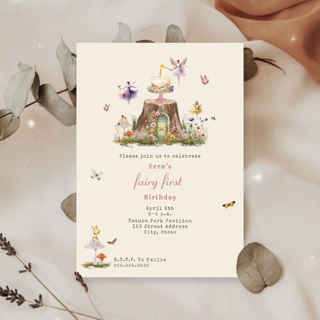 Fairy First Birthday Woodland Fairy Garden Inbjudningar (Skapare uppladdad)