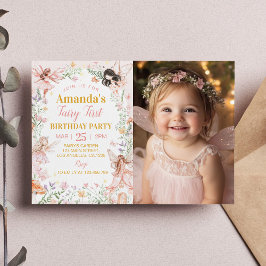 Fairy First Blommigt Garden Birthday Photo Inbjudningar