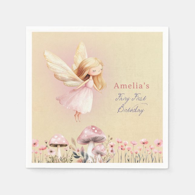 Fairy First Cute Girl's 1st Birthday Party Pappersservett (Framsidan)