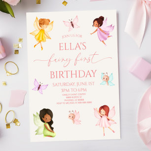 Fairy First Enchanged Älvors 1st Birthday Party Inbjudningar