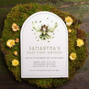 Fairy First Enchanted Forest 1st Birthday Party Inbjudningar