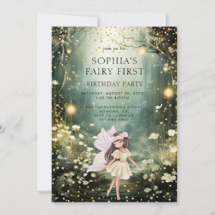 Fairy First Enchanted Forest Girl 1st Birthday Inbjudningar