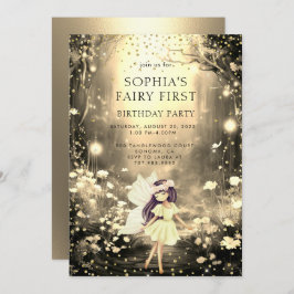 Fairy First Enchanted Forest Girl 1st Birthday Inbjudningar