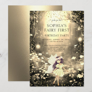Fairy First Enchanted Forest Girl 1st Birthday Inbjudningar