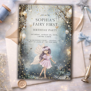 Fairy First Enchanted Forest Girl 1st Birthday Inbjudningar