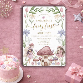 Fairy First Enchanted Forest Girl 1st Birthday Inbjudningar