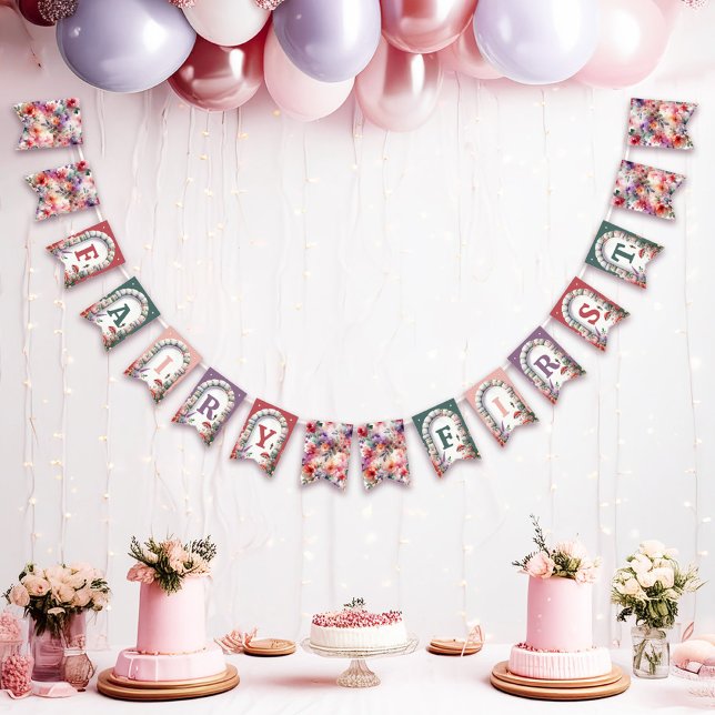 Fairy First Födelsedagsfest Decor Bunting Banner Vimplar (Fairy First Birthday Bunting Banner Flag Party Decor)