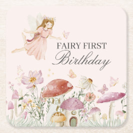 Fairy First Födelsedagsfest Decor Underlägg Papper Kvadrat