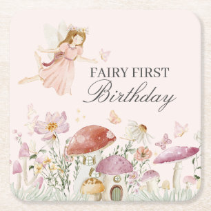 Fairy First Födelsedagsfest Decor Underlägg Papper Kvadrat