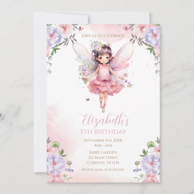 Fairy First garden birthday Party Invitation Inbjudningar (Framsida)