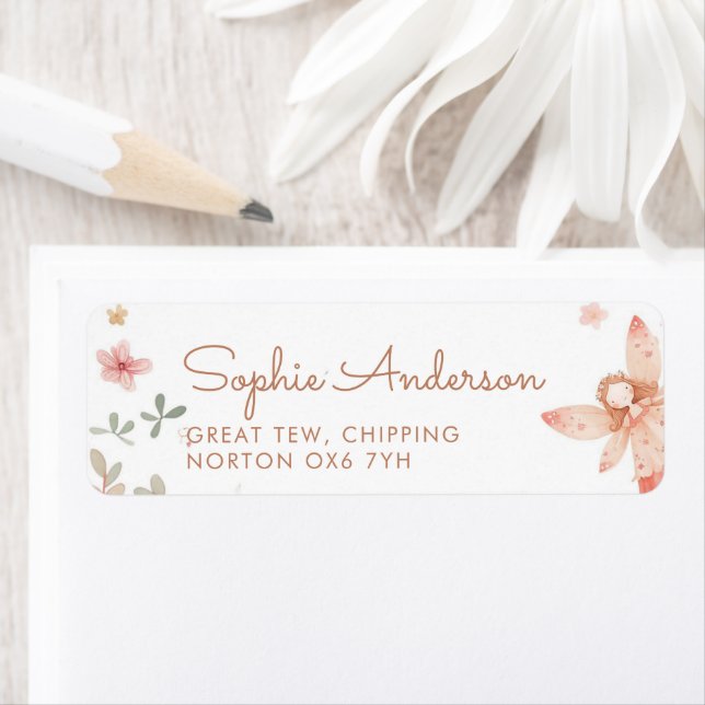 Fairy First Girl 1st Birthday Party Returadress Etikett (Insitu)