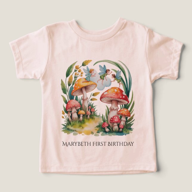 Fairy First Girl Födelsedagsfest T Shirt (Design Framsida)
