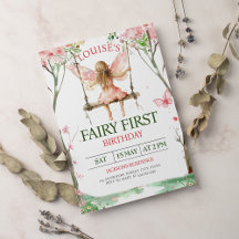 Fairy First Girl's 1st Birthday bjudande