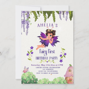 Fairy First Girl's 1st Birthday Enchanted Forest Inbjudningar