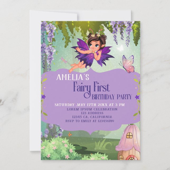 Fairy First Girl's 1st Birthday Enchanted Forest Inbjudningar (Framsida)