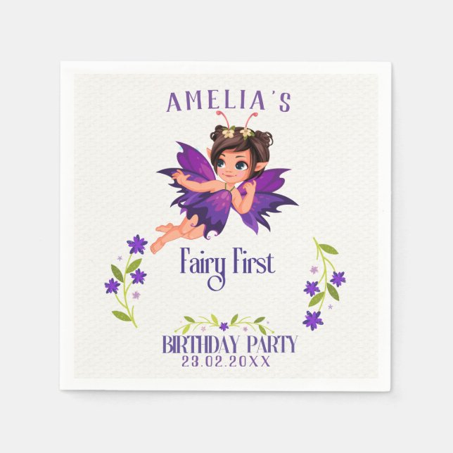 Fairy First Girl's 1st Birthday Enchanted Forest Pappersservett (Framsidan)