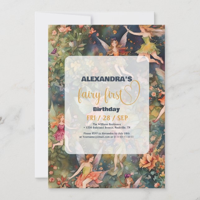 Fairy First Girl's 1st Birthday Inbjudningar (Framsida)