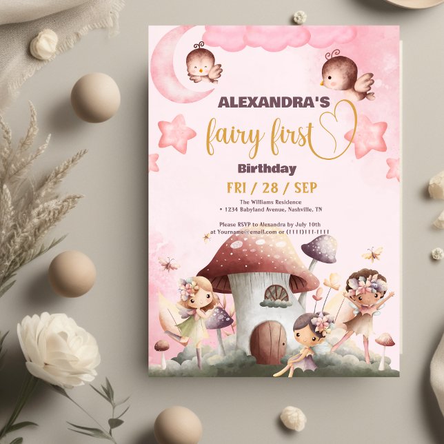 Fairy First Girl's 1st Birthday Inbjudningar (Skapare uppladdad)