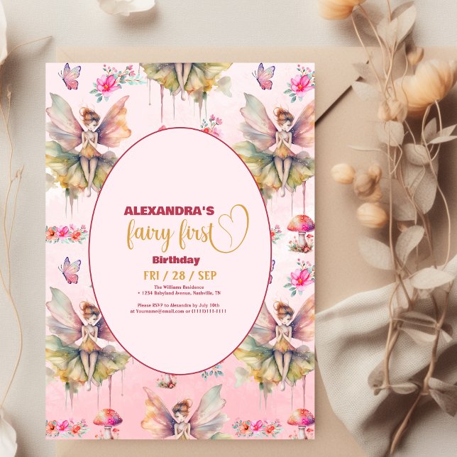 Fairy First Girl's 1st Birthday Inbjudningar (Skapare uppladdad)