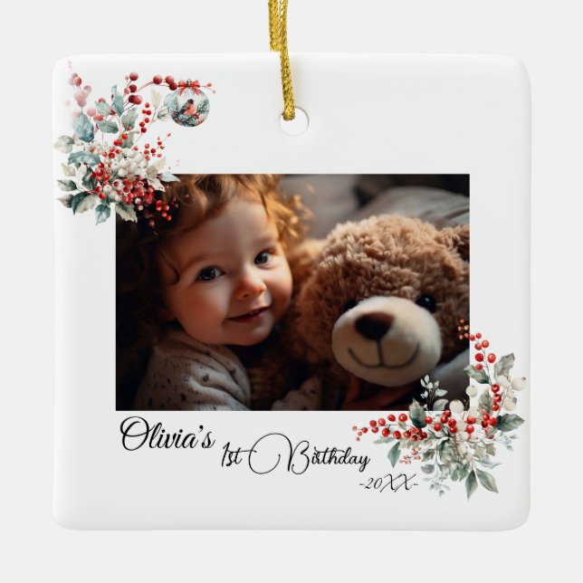 Fairy First Girl's 1st Birthday Julgransprydnad Keramik (Framsida)