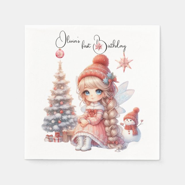 Fairy First Girl's 1st Birthday Pappersservett (Framsidan)