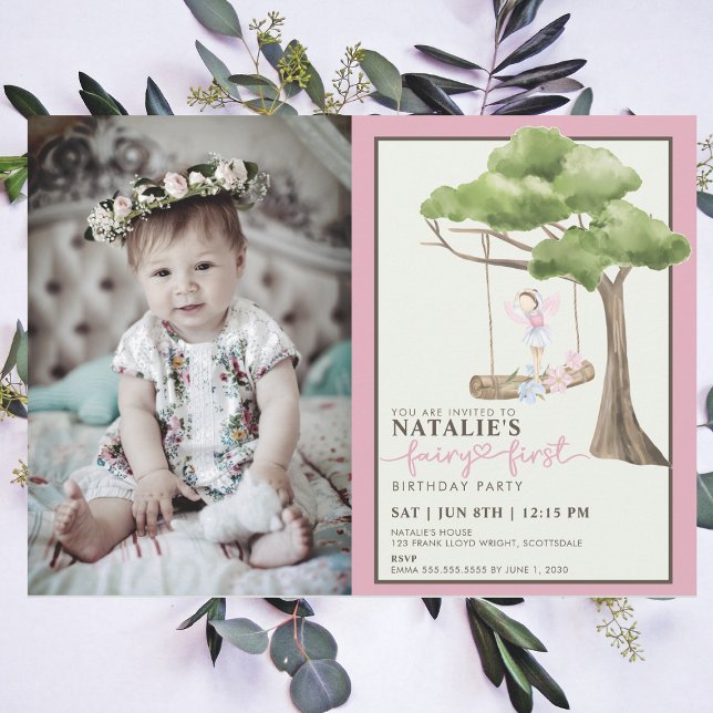 Fairy First Girl's 1st Birthday Party Anpassningsb Inbjudningar (Skapare uppladdad)
