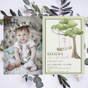 Fairy First Girl's 1st Birthday Party Anpassningsb Inbjudningar