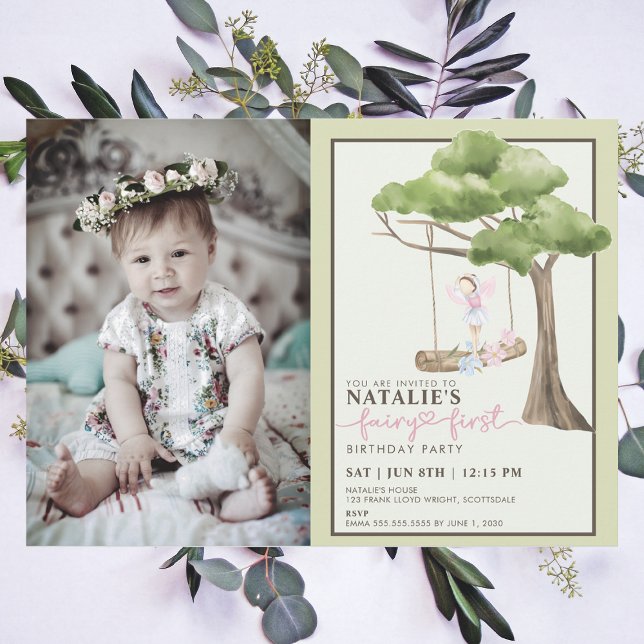 Fairy First Girl's 1st Birthday Party Anpassningsb Inbjudningar (Skapare uppladdad)