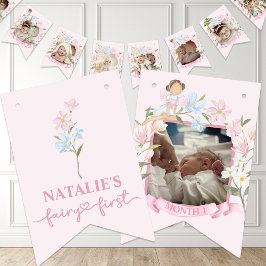 Fairy First Girl's 1st Birthday Party Anpassningsb Vimplar