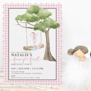 Fairy First Girl's 1st Birthday Party Personlig Inbjudningar