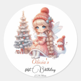 Fairy First Girl's 1st Birthday Runt Klistermärke