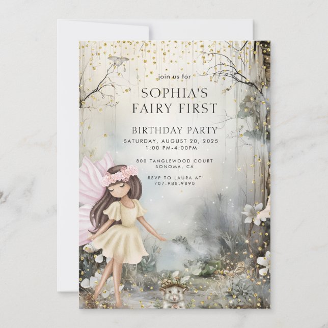 Fairy First Girl's Birthday Enchanted Forest Inbjudningar (Framsida)