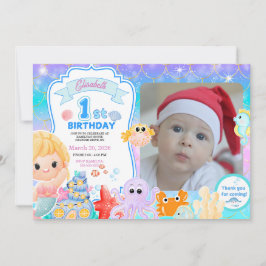 Fairy First Purple Sea Photo 1st Birthday  Inbjudningar