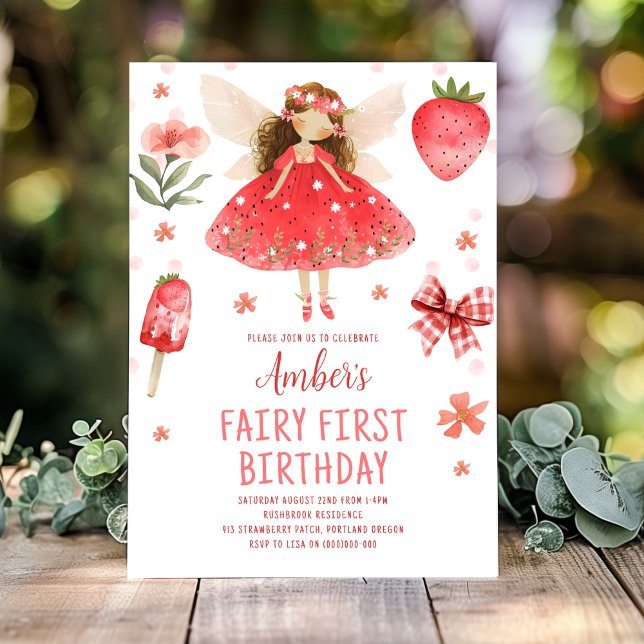 Fairy First Strawberry Fairy Birthday Inbjudningar (Skapare uppladdad)