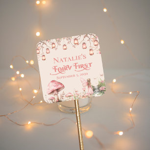 Fairy First Theme Girl's 1st Birthday Party Anpass Fyrkantigt Klistermärke