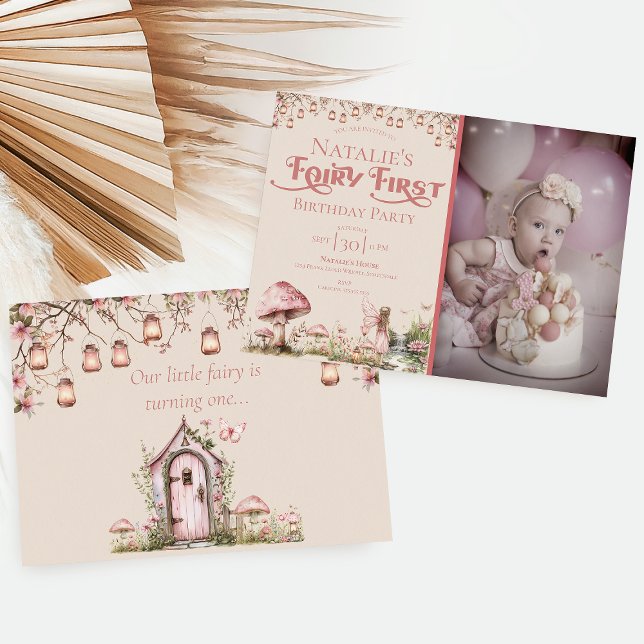 Fairy First Theme Girl's 1st Birthday Party Anpass Inbjudningar (Skapare uppladdad)