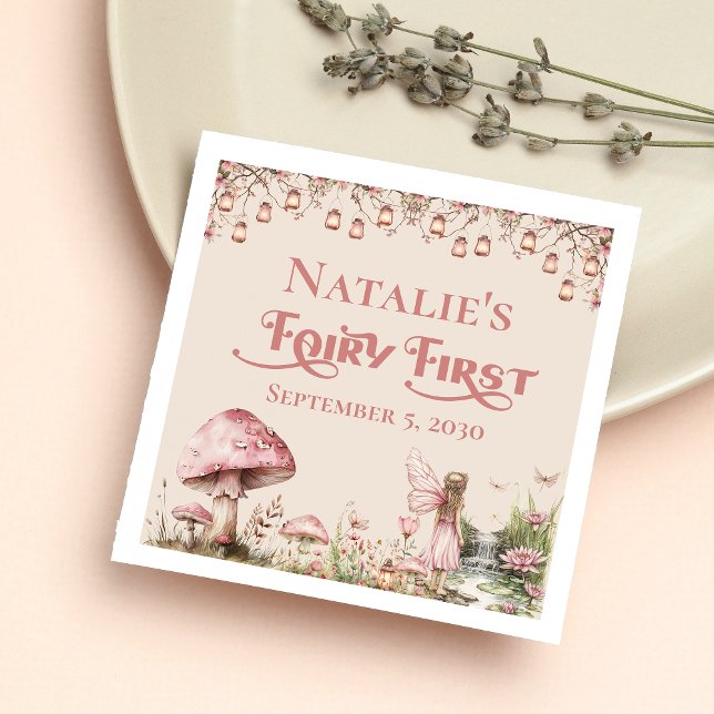 Fairy First Theme Girl's 1st Birthday Party Anpass Pappersservett (Skapare uppladdad)