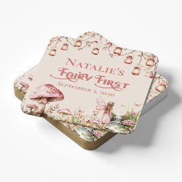 Fairy First Theme Girl's 1st Birthday Party Anpass Underlägg Papper Kvadrat