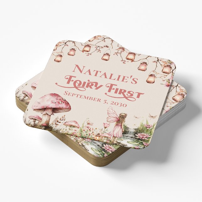 Fairy First Theme Girl's 1st Birthday Party Anpass Underlägg Papper Kvadrat (Skapare uppladdad)