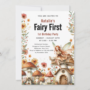 Fairy First Theme Girl's 1st Birthday Party Inbjudningar