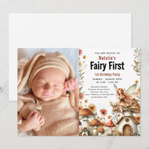 Fairy First Theme Girl's 1st Birthday Party Inbjudningar