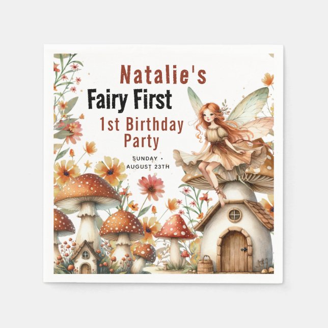 Fairy First Theme Girl's 1st Birthday Party Pappersservett (Framsidan)